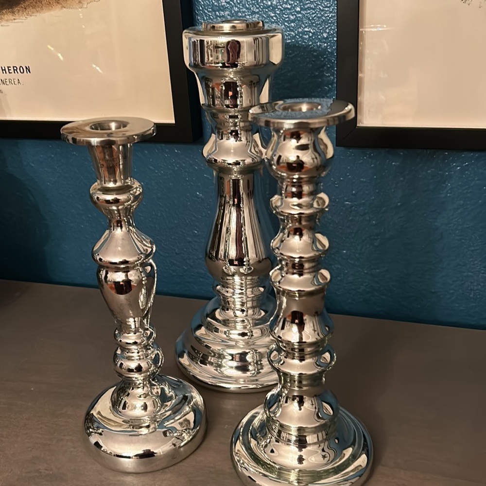 3 Mercury Glass Candle Holders